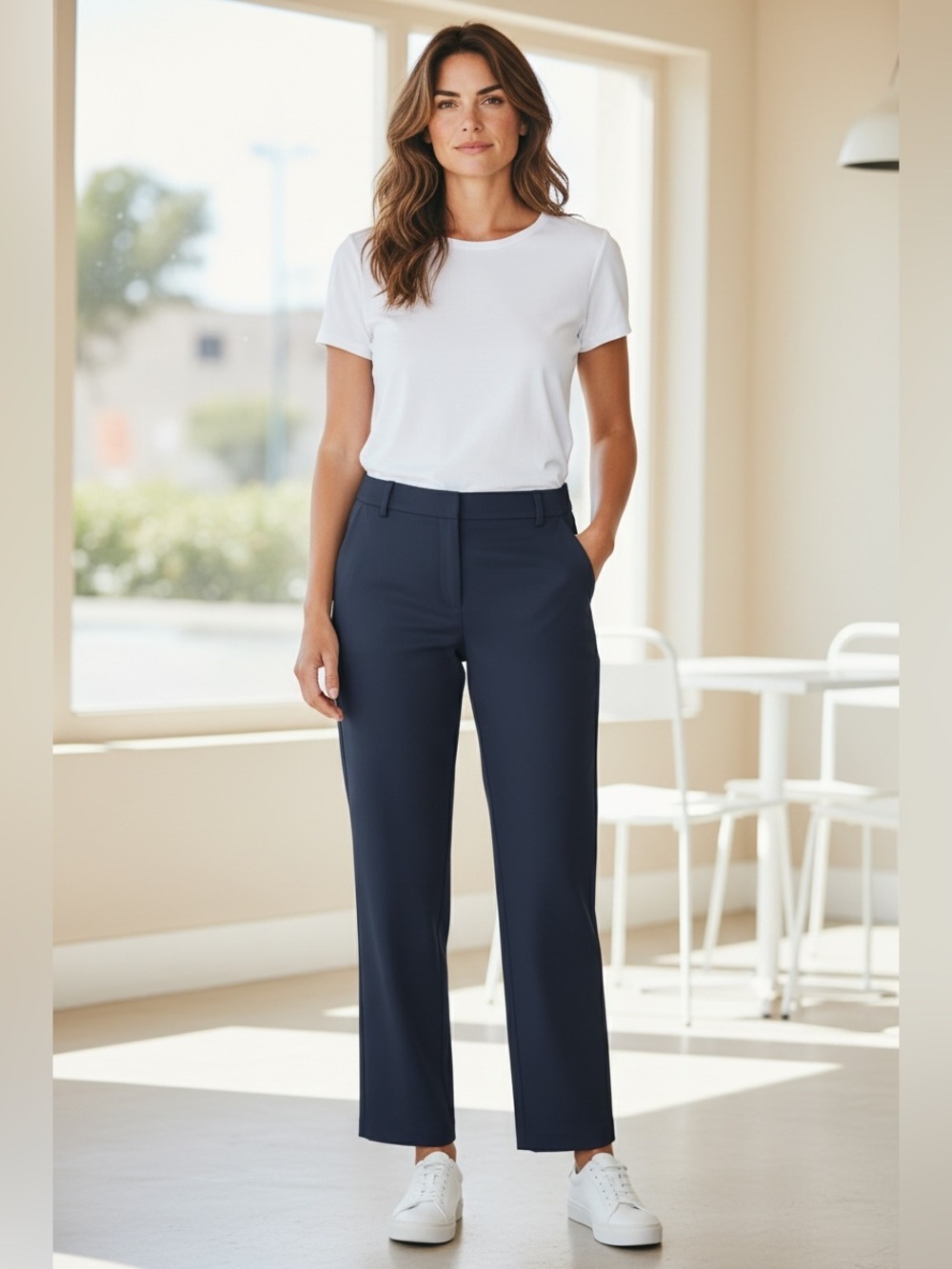 Christian Siriano Navy Straight-Leg Ankle Trousers Size 14